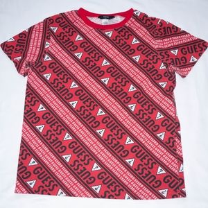 Guess Jeans Kid's Boys Medium (12-14) All Over Print Red Short Sleeve T-Shirt